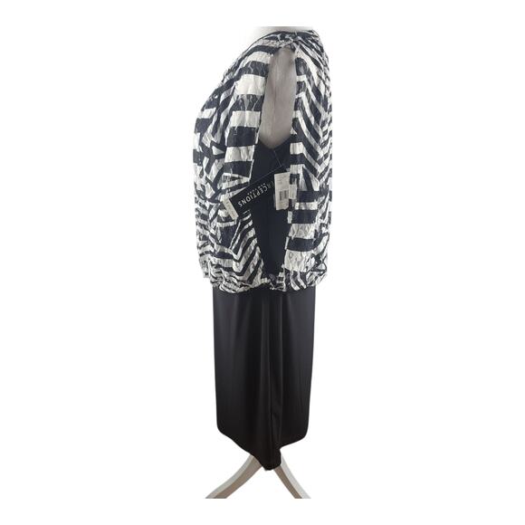 NWT Perceptions Blouson Dress Black & White Lace Sleeves Stretch Knit Size 6 - Picture 3 of 5